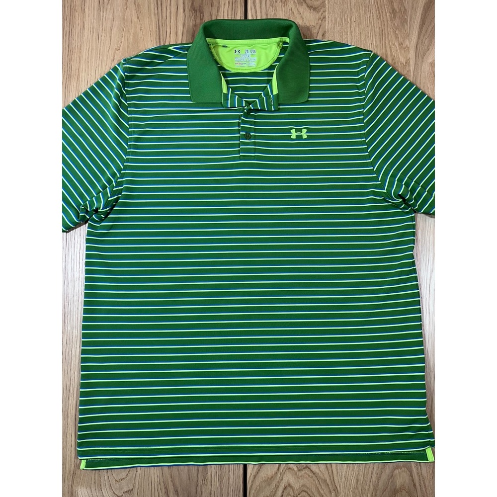 Under Armour Striped Polo Shirt Mens 2XL Green Performance Gorpcore